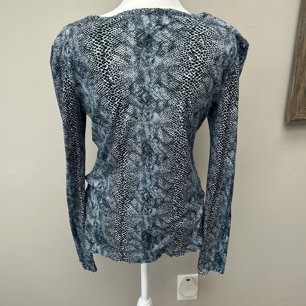 Tory Burch light weight snake skin patterned long sleeve top. - Picture 2 of 5